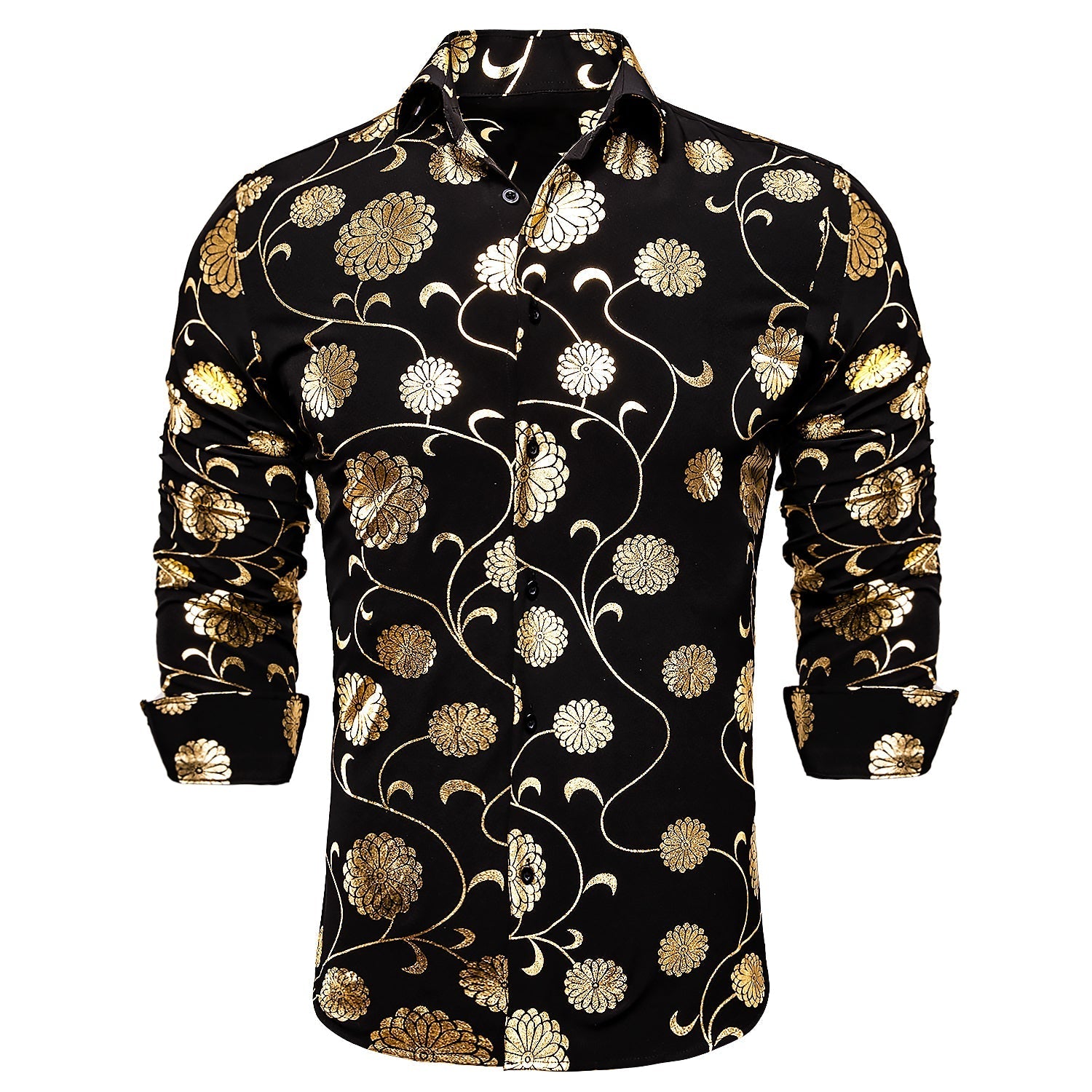 Gold and Black Floral Dress Shirt - GentCrest - View 5