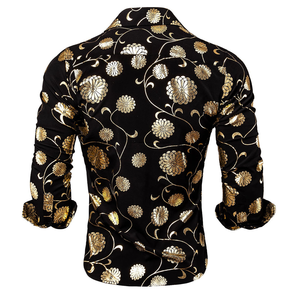Gold and Black Floral Dress Shirt - GentCrest - View 6