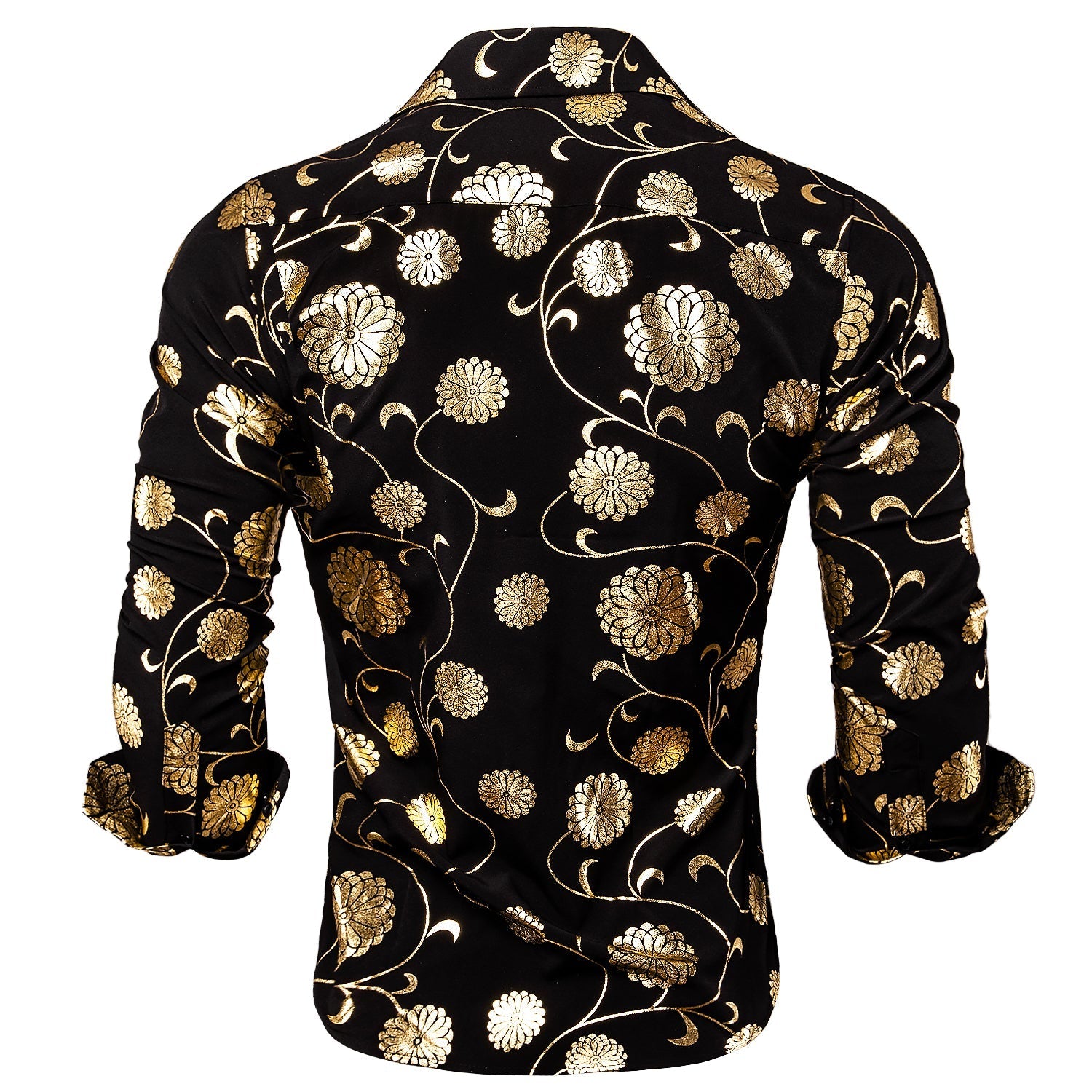 Gold and Black Floral Dress Shirt - GentCrest - View 6
