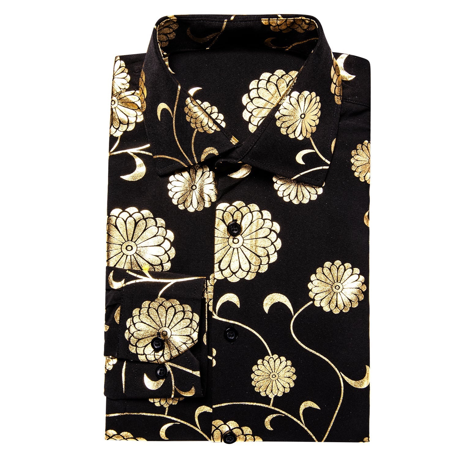 Gold and Black Floral Dress Shirt - GentCrest - View 3