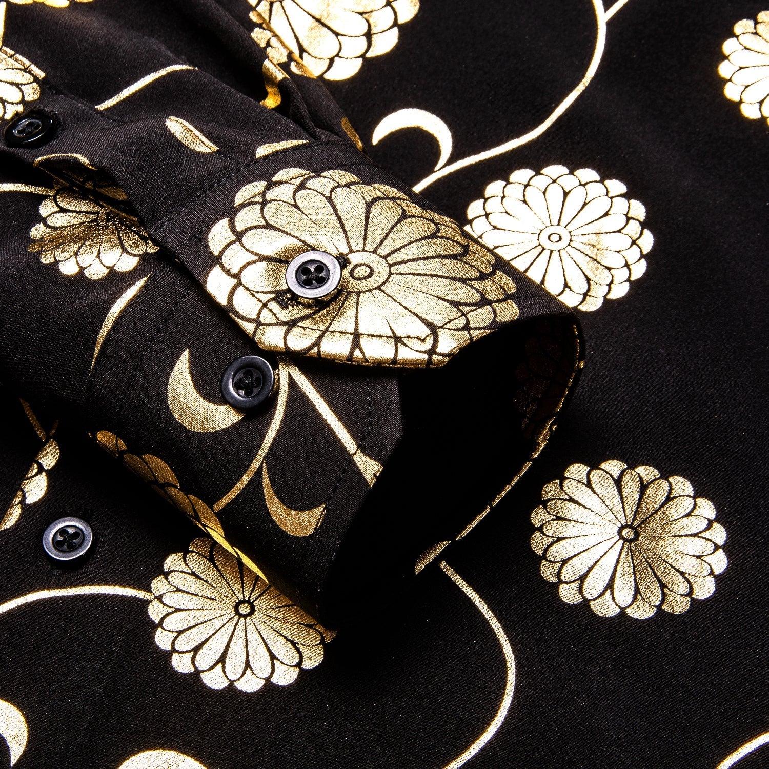 Gold and Black Floral Dress Shirt - GentCrest - View 7