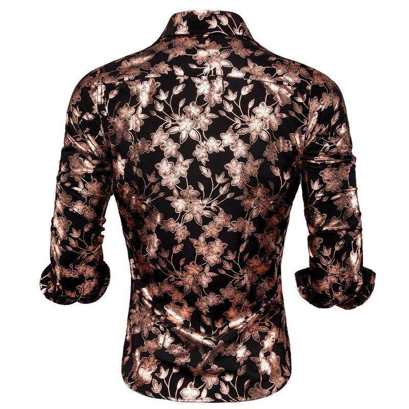 Black & Bronze Silk with Cherry Blossom Pattern Dress Shirt - GentCrest - View 4