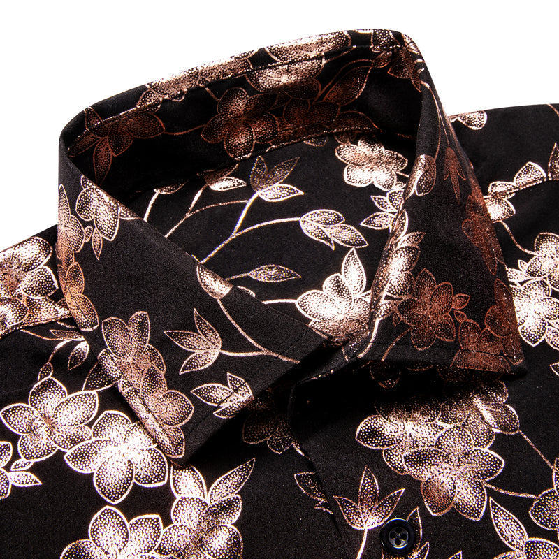 Black & Bronze Silk with Cherry Blossom Pattern Dress Shirt - GentCrest - View 2