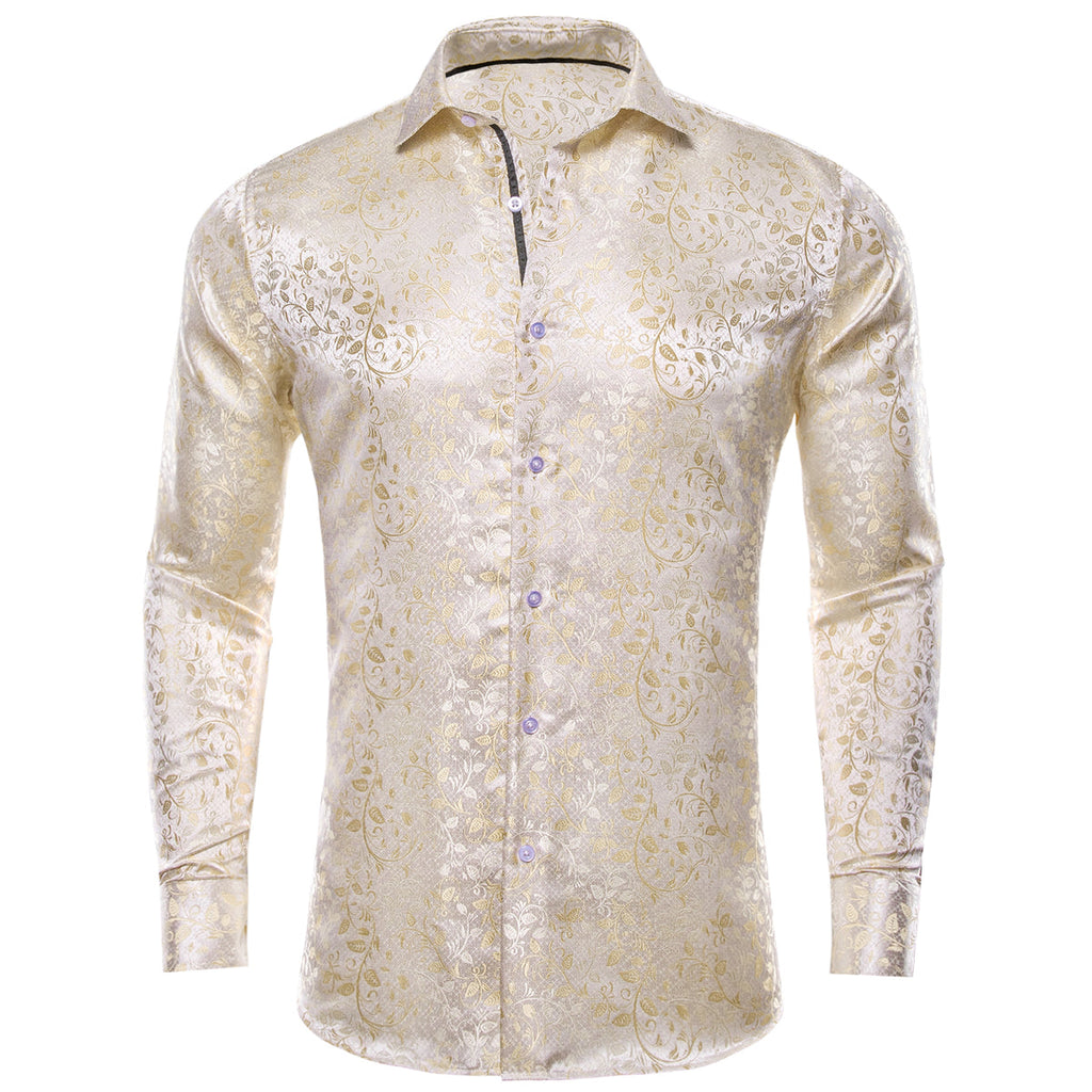 Champagne and White Floral Dress Shirt - GentCrest