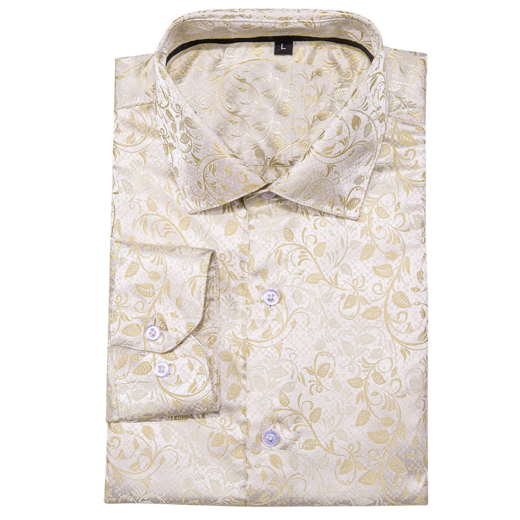 Champagne and White Floral Dress Shirt - GentCrest - View 5