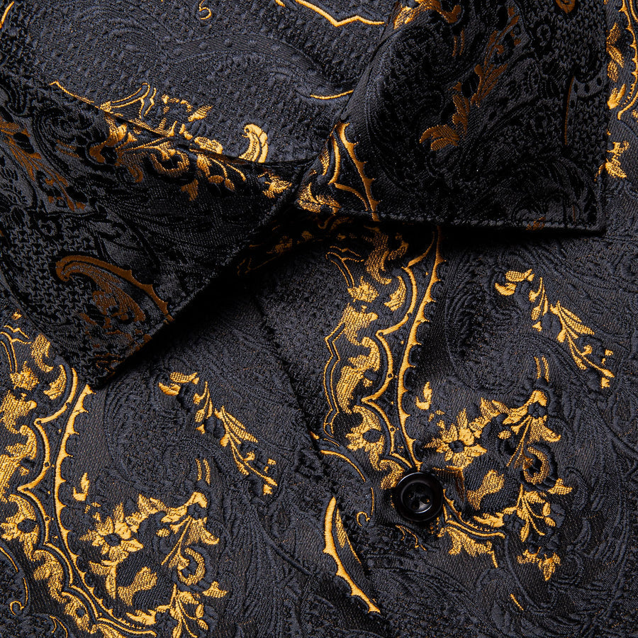 Black and Gold Floral Dress Shirt - GentCrest - View 2