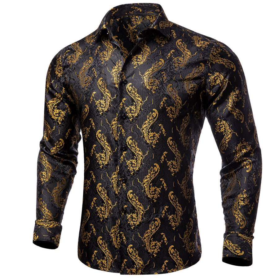 Black and Gold Floral Dress Shirt - GentCrest - View 3