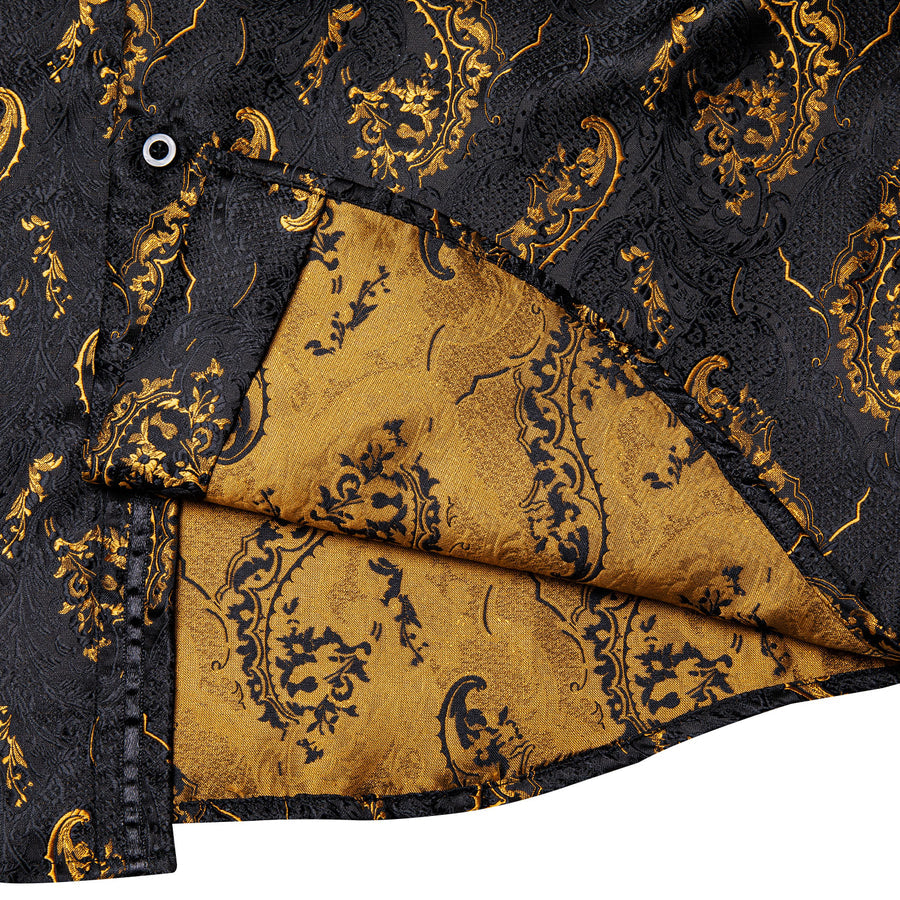 Black and Gold Floral Dress Shirt - GentCrest - View 4