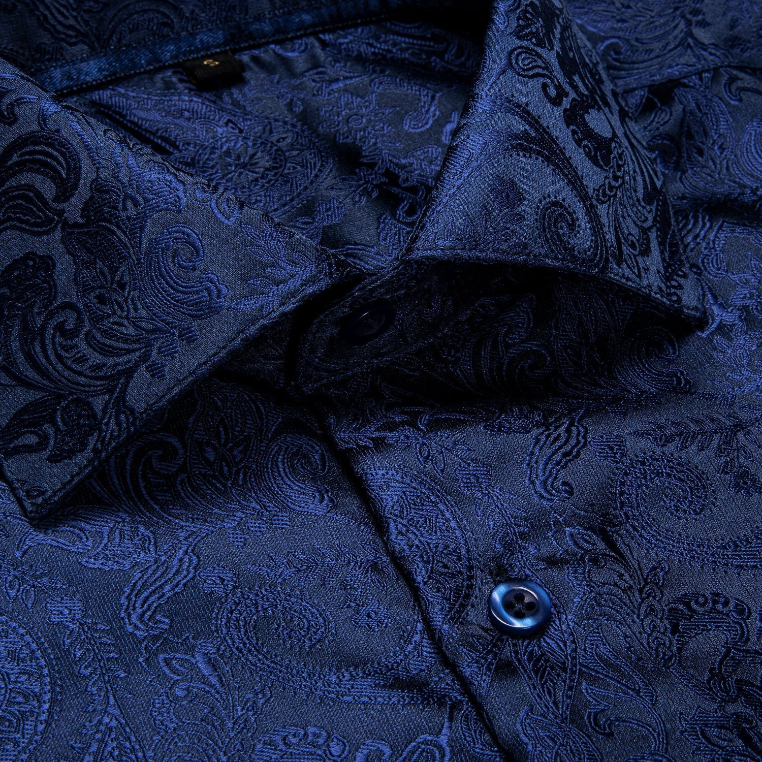 Navy Blue Paisley Dress Shirt - GentCrest - View 4