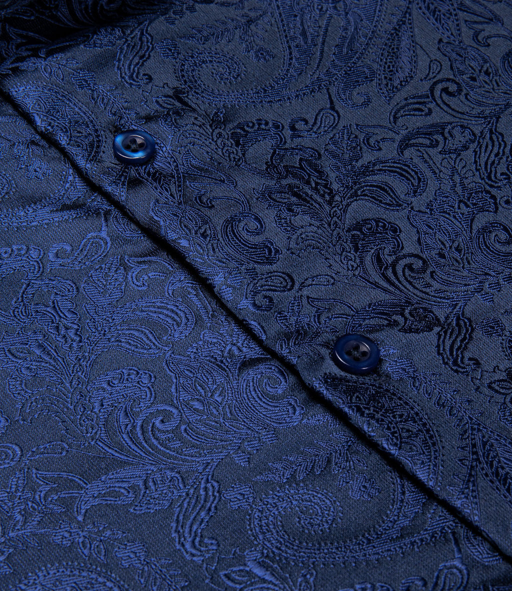 Navy Blue Paisley Dress Shirt - GentCrest - View 5