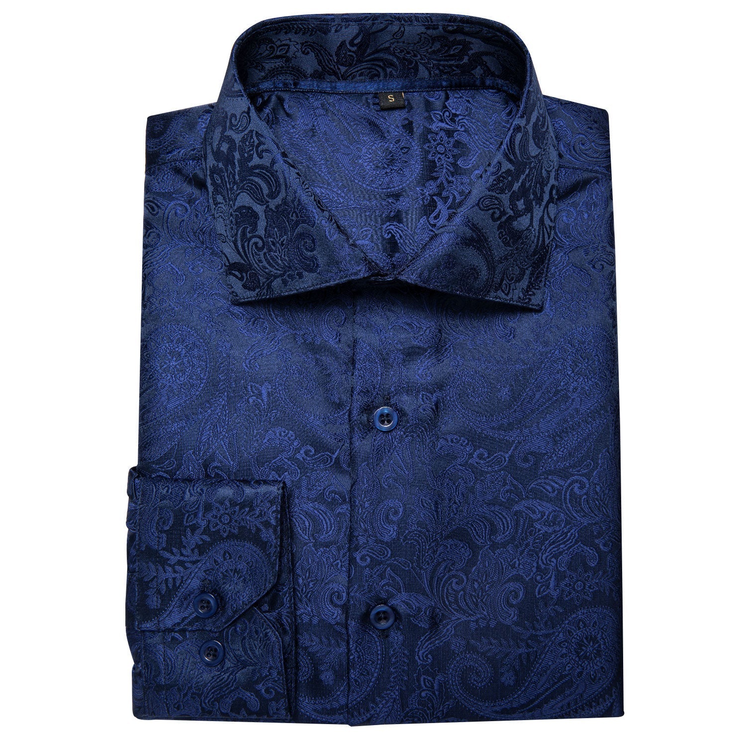 Navy Blue Paisley Dress Shirt - GentCrest - View 8