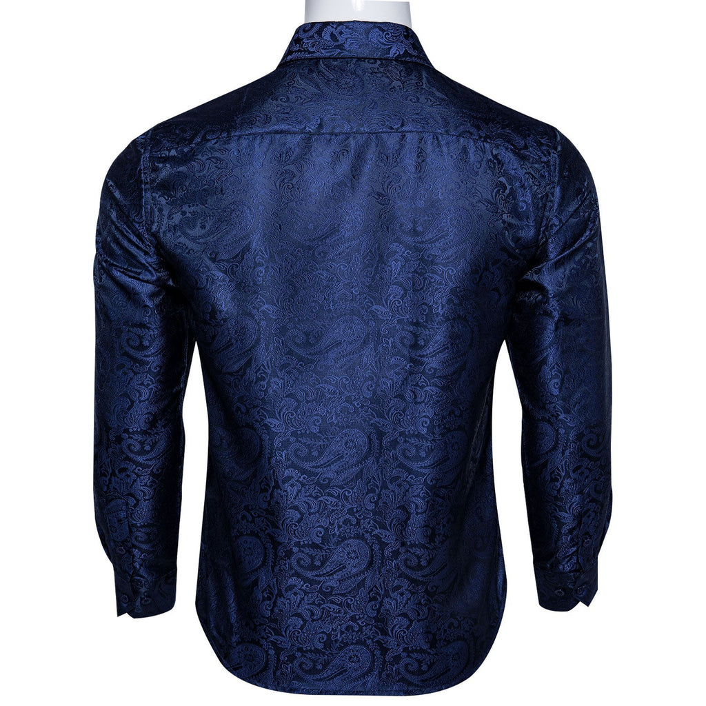 Navy Blue Paisley Dress Shirt - GentCrest - View 9