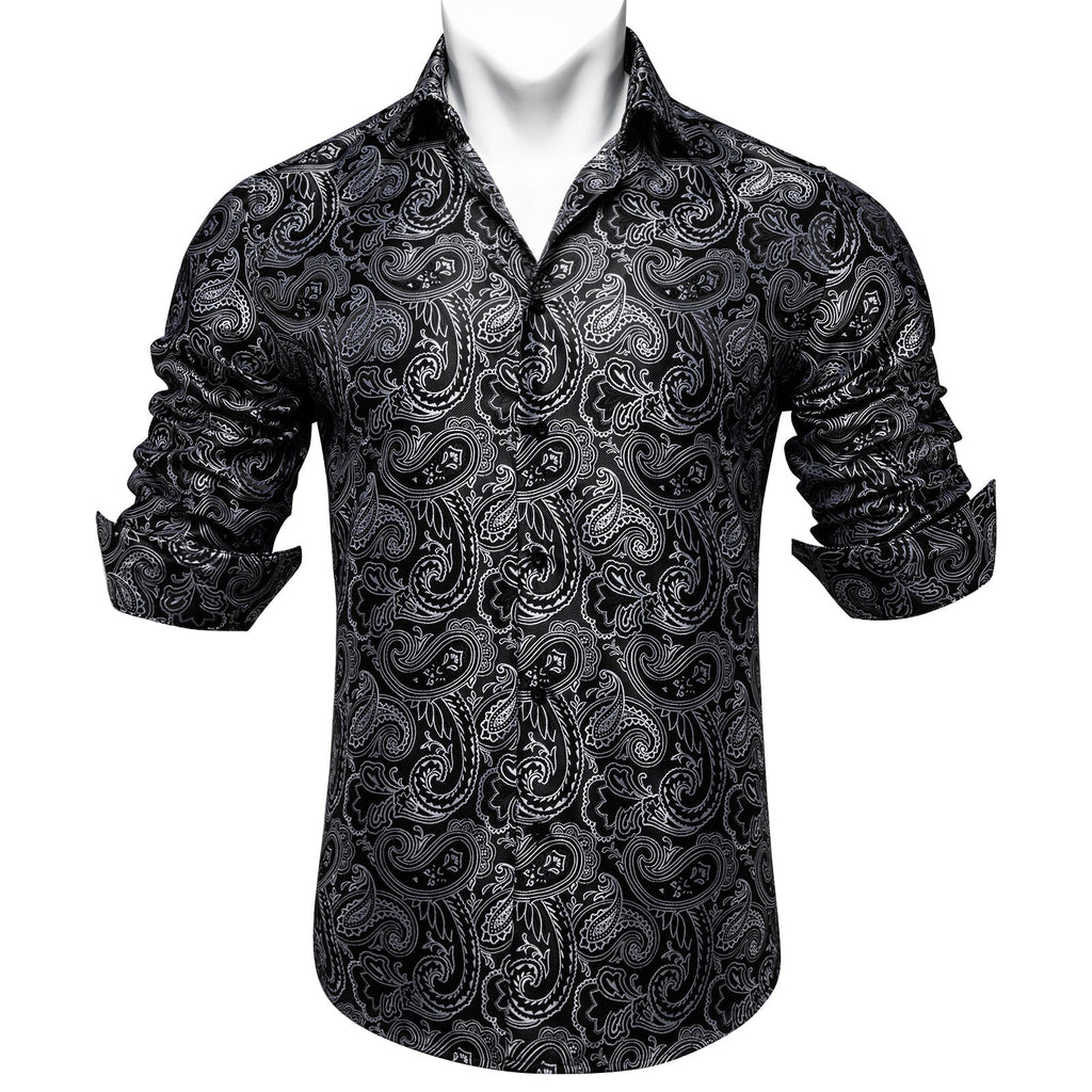 Black and Gray Paisley Dress Shirt - GentCrest - View 2