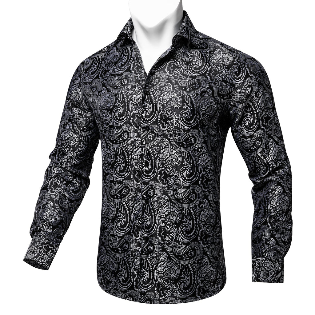 Black and Gray Paisley Dress Shirt - GentCrest - View 3