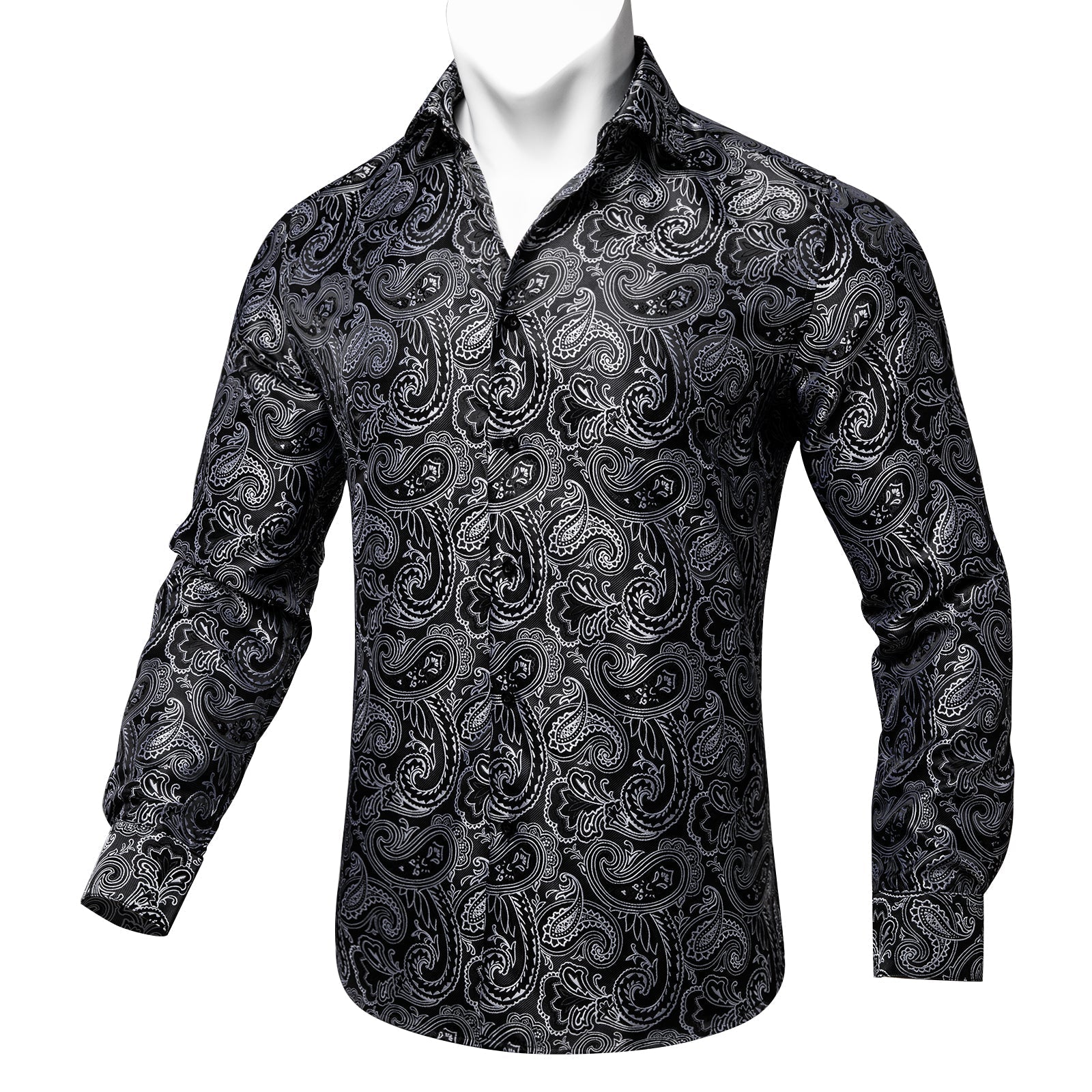 Black and Gray Paisley Dress Shirt - GentCrest - View 3