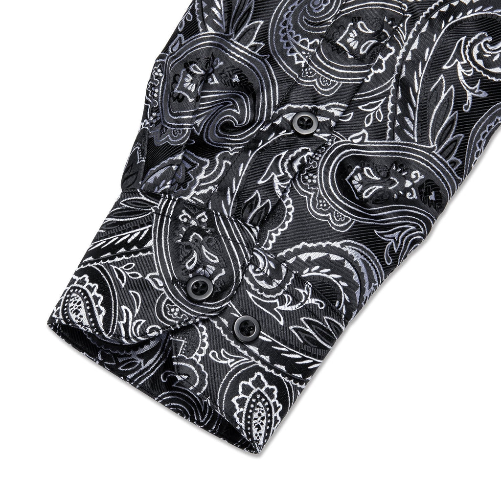 Black and Gray Paisley Dress Shirt - GentCrest - View 5