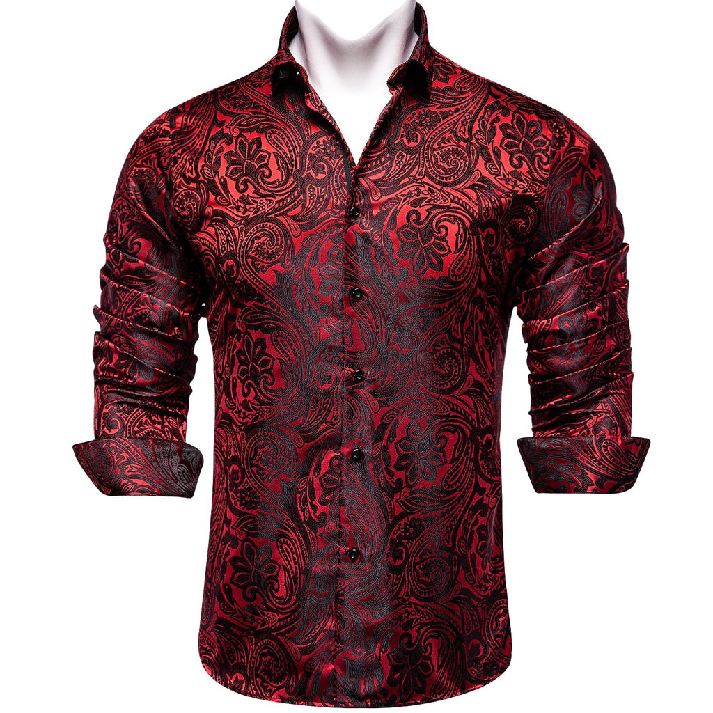 Dark Red Paisley Dress Shirt - GentCrest - View 5