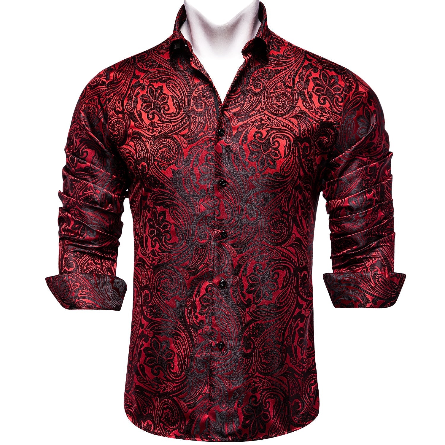 Dark Red Paisley Dress Shirt - GentCrest - View 5