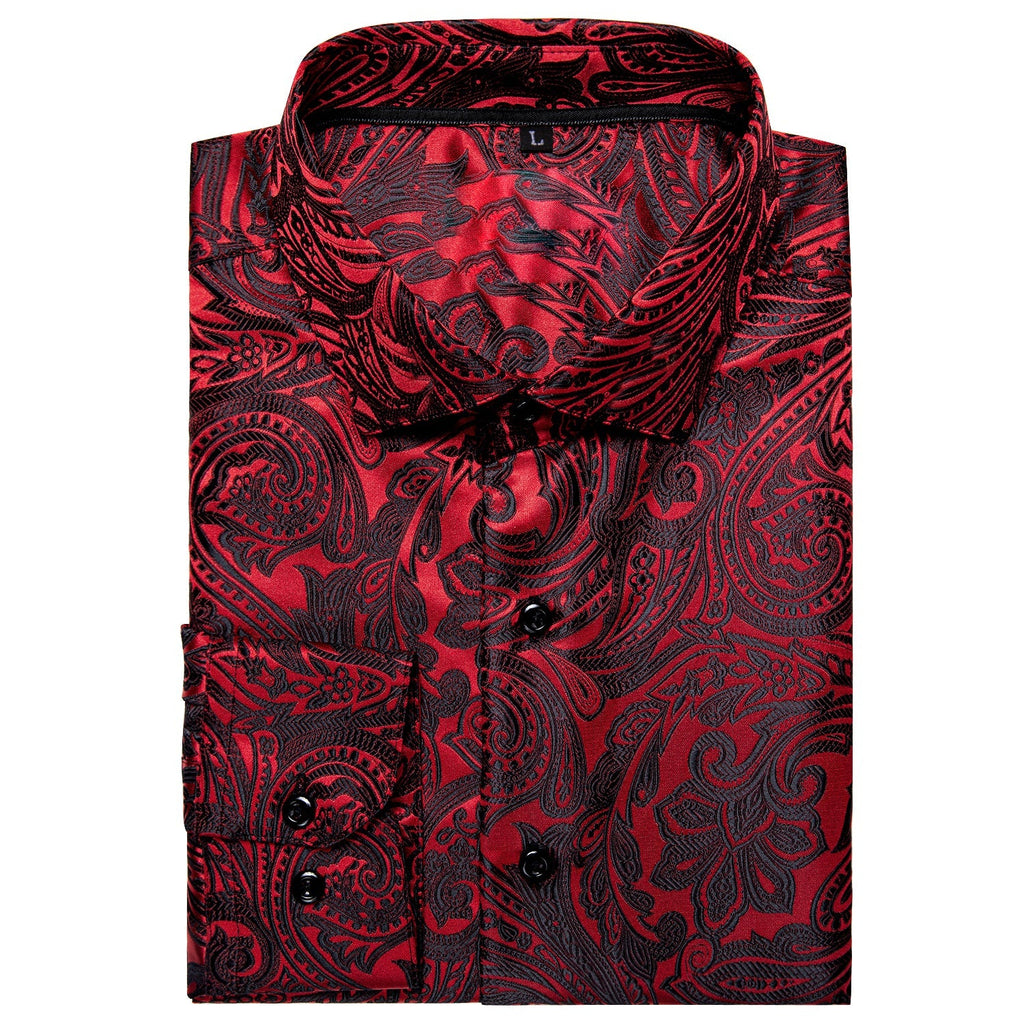 Dark Red Paisley Dress Shirt - GentCrest - View 3