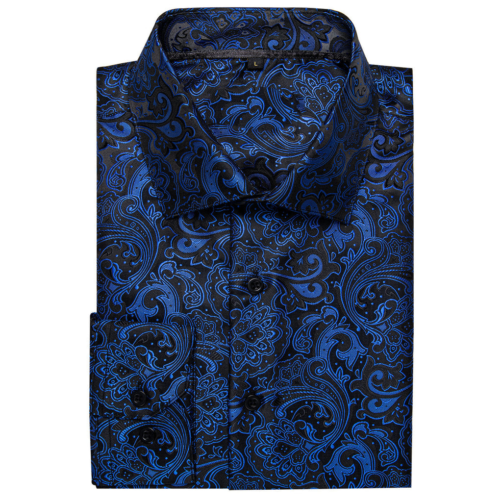 Black and Blue Floral Dress Shirt - GentCrest - View 3
