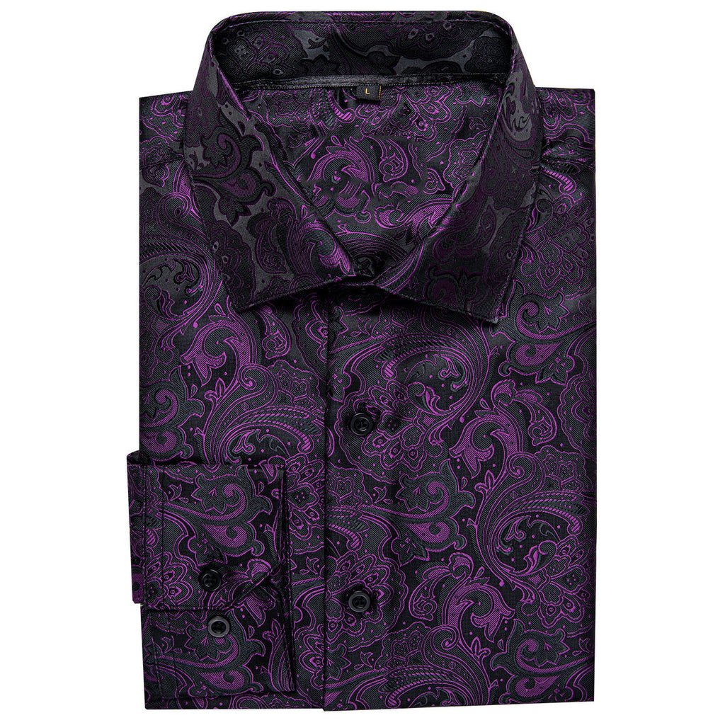 Dark Purple Floral Dress Shirt - GentCrest - View 4