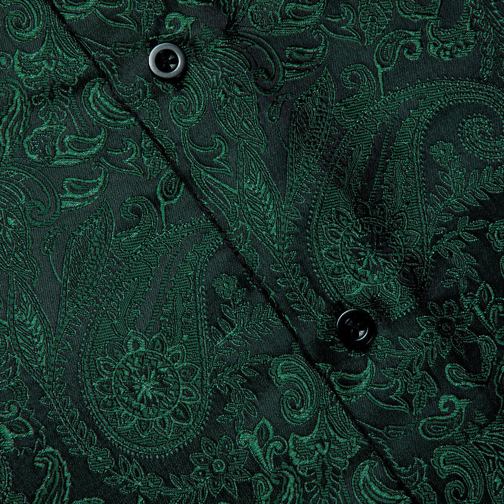 Dark Green Paisley Dress Shirt - GentCrest - View 7