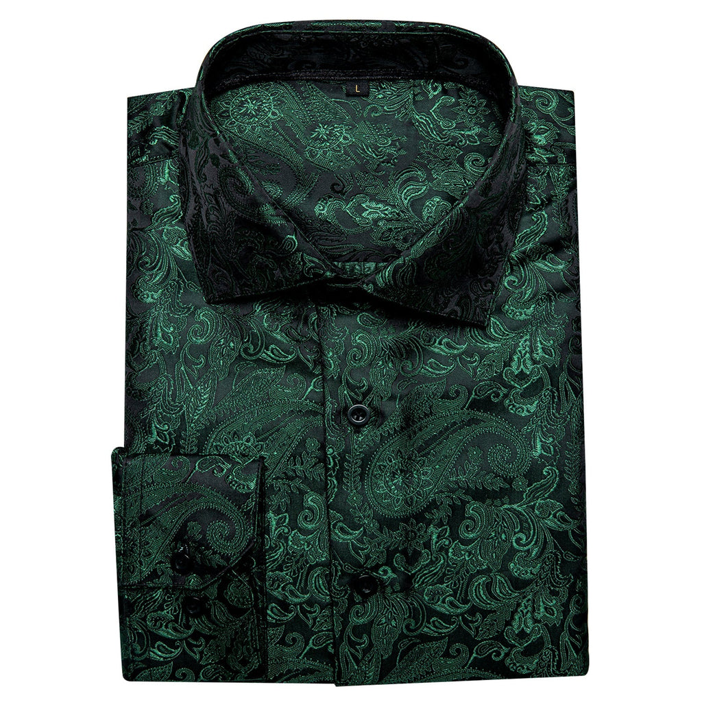 Dark Green Paisley Dress Shirt - GentCrest - View 3