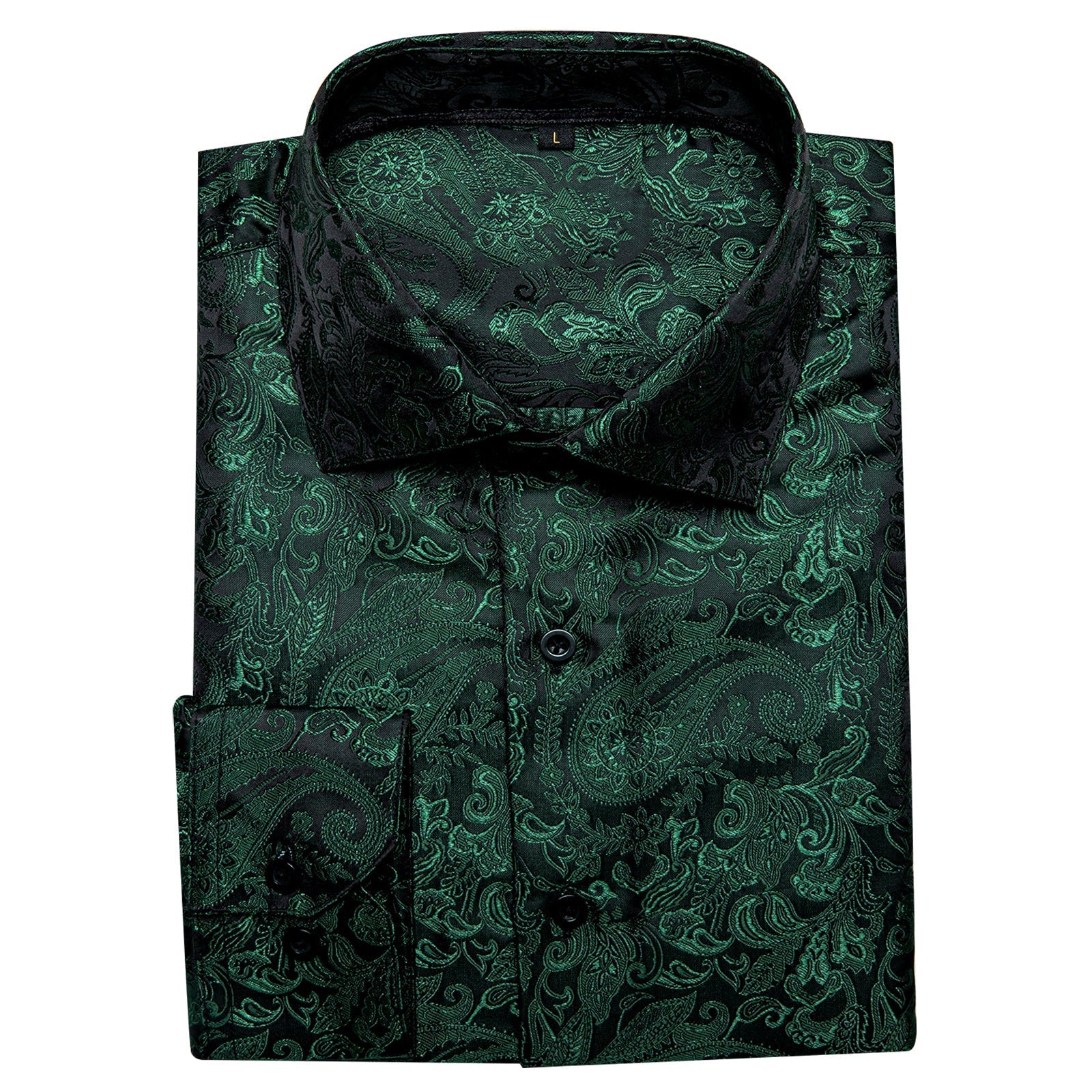Dark Green Paisley Dress Shirt - GentCrest - View 3