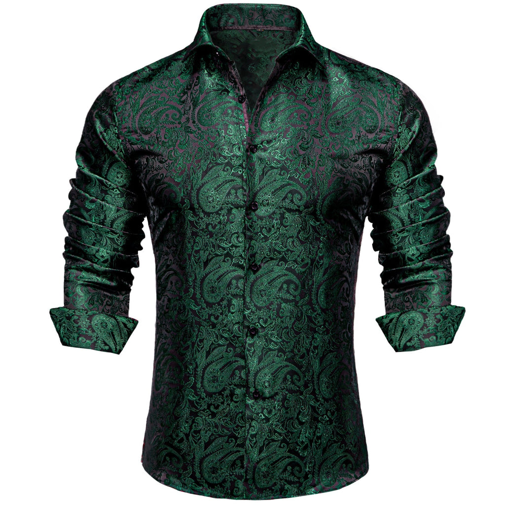 Dark Green Paisley Dress Shirt - GentCrest - View 4