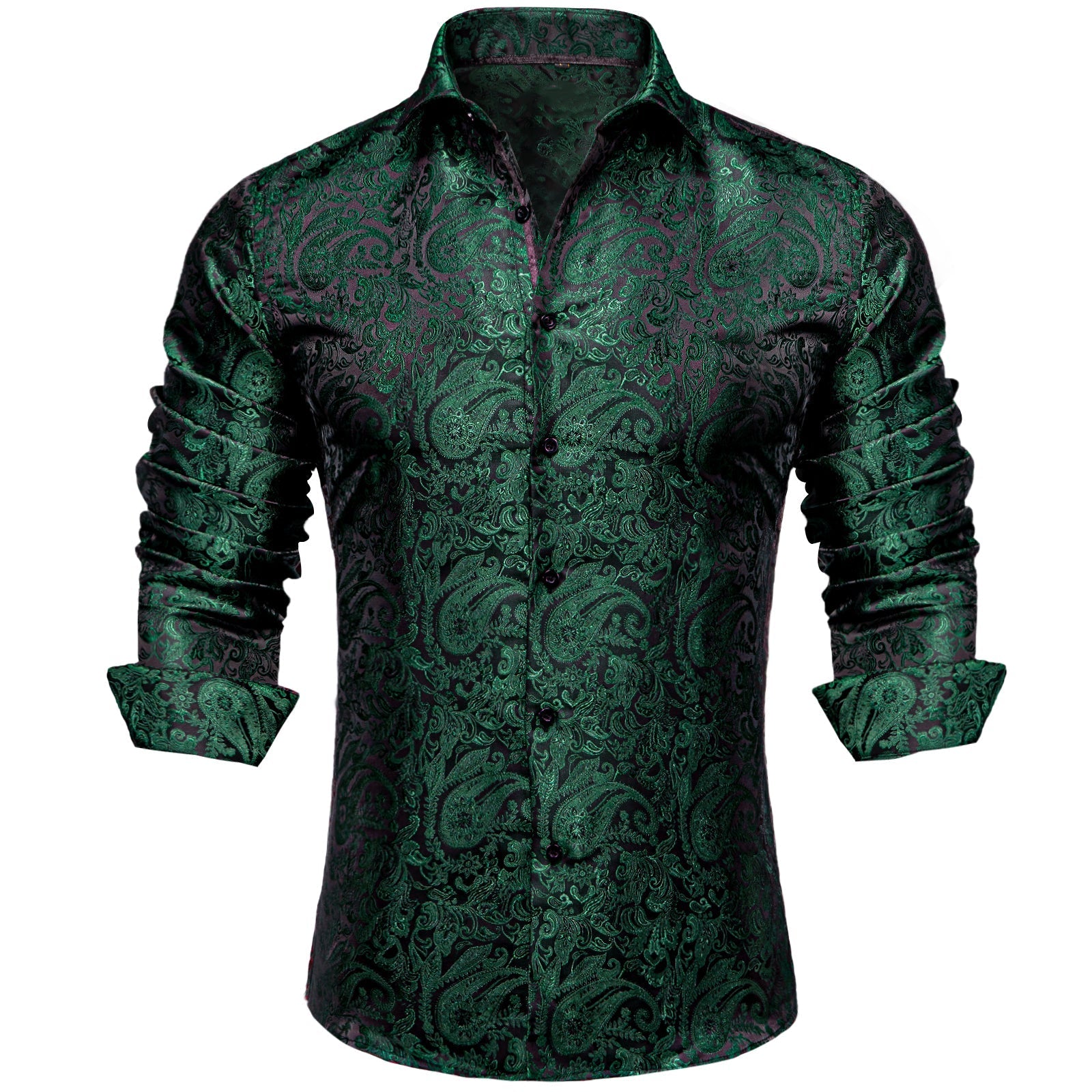 Dark Green Paisley Dress Shirt - GentCrest - View 4