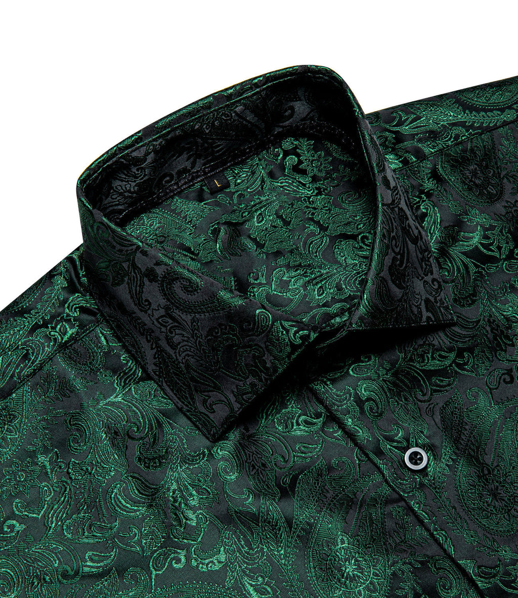 Dark Green Paisley Dress Shirt - GentCrest - View 2