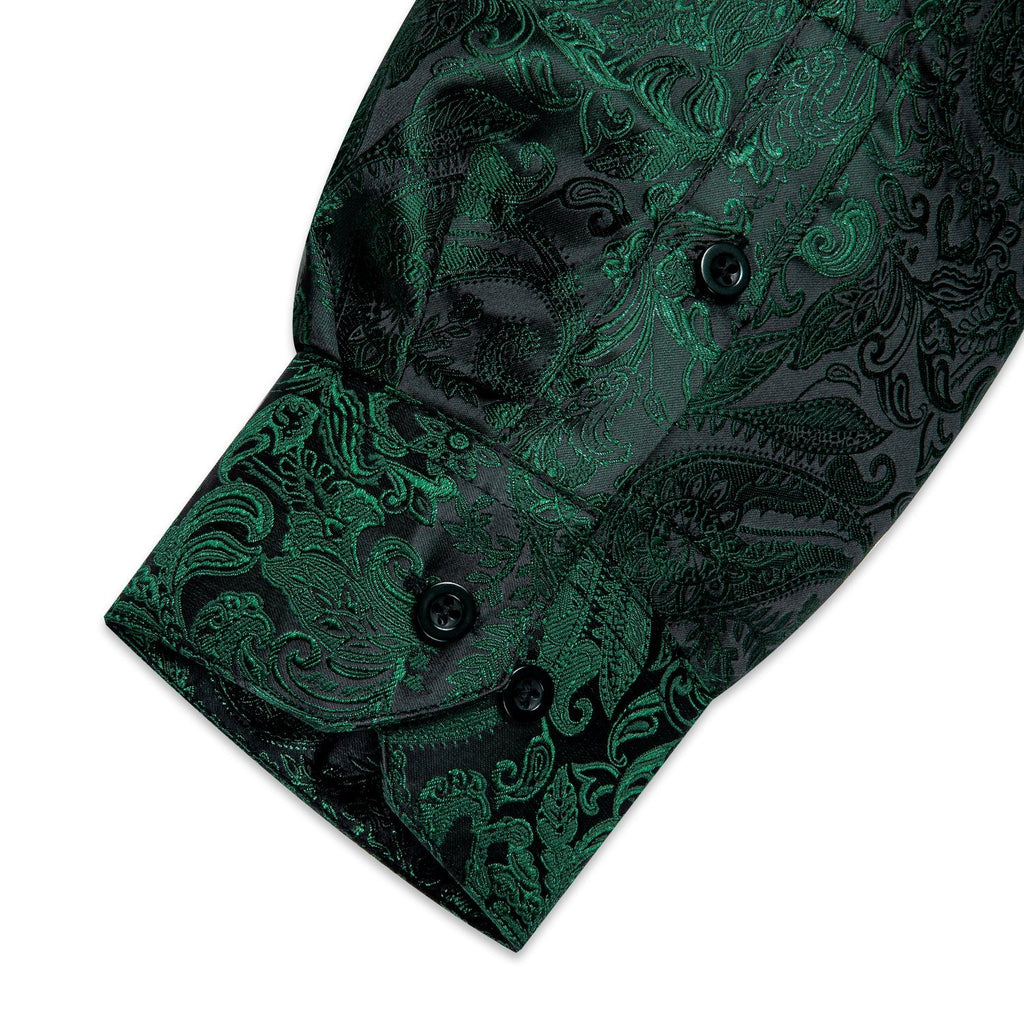 Dark Green Paisley Dress Shirt - GentCrest - View 6