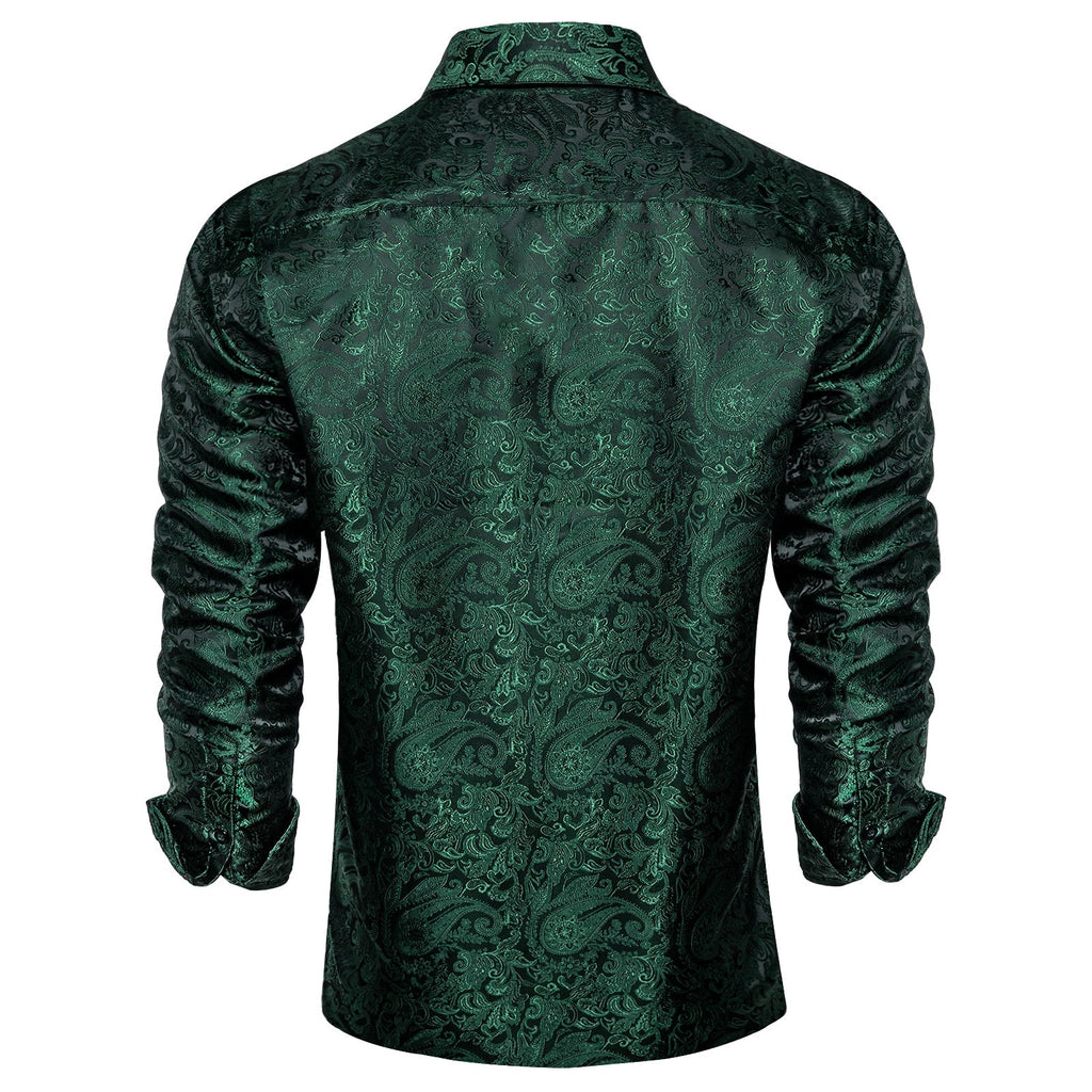 Dark Green Paisley Dress Shirt - GentCrest - View 5