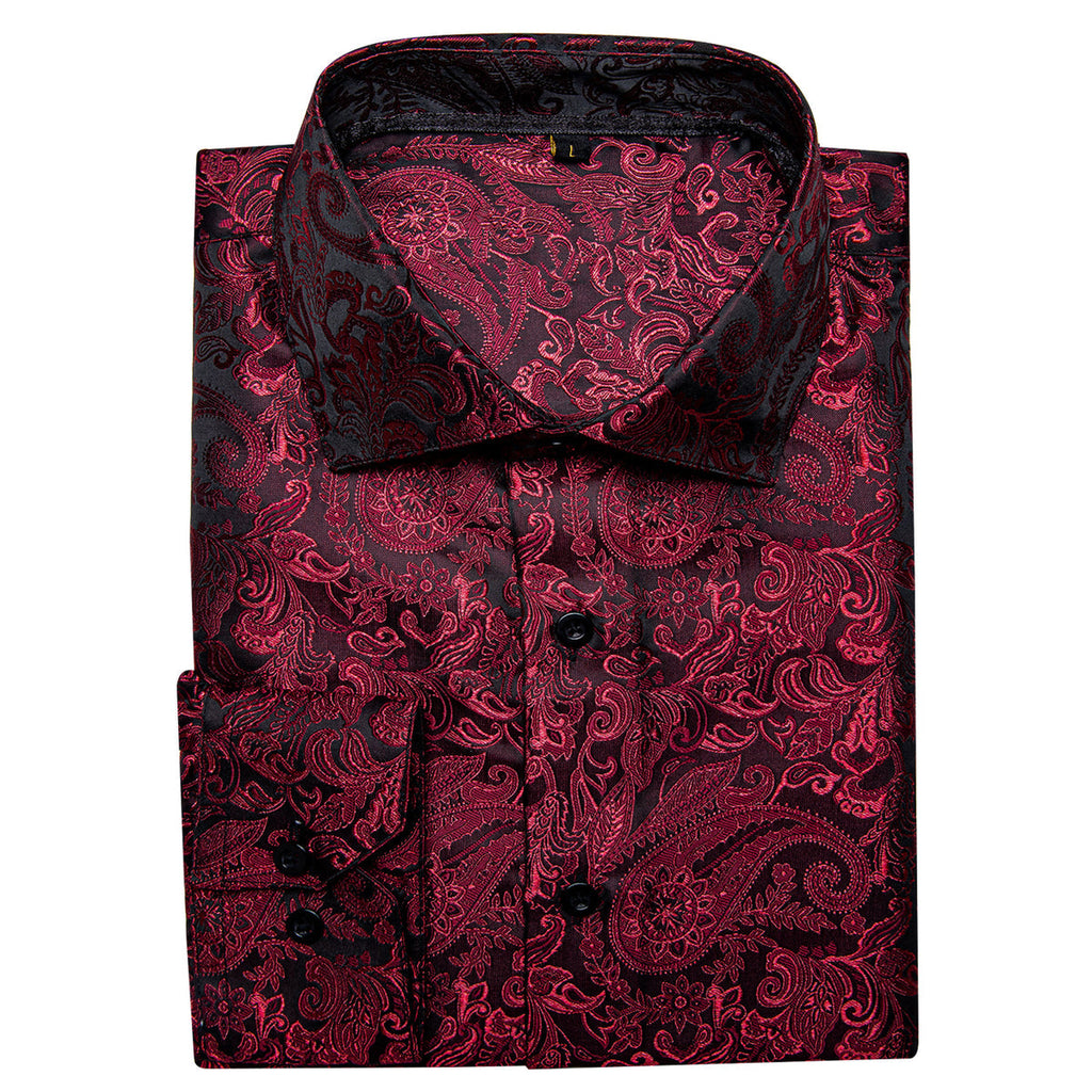 Dark Red Paisley Dress Shirt - GentCrest - View 3