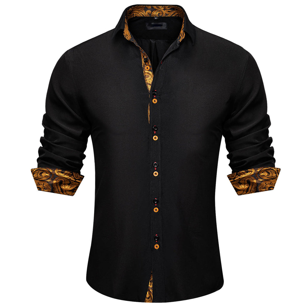 Black With Gold Paisley Accent Dress Shirt - GentCrest - View 2