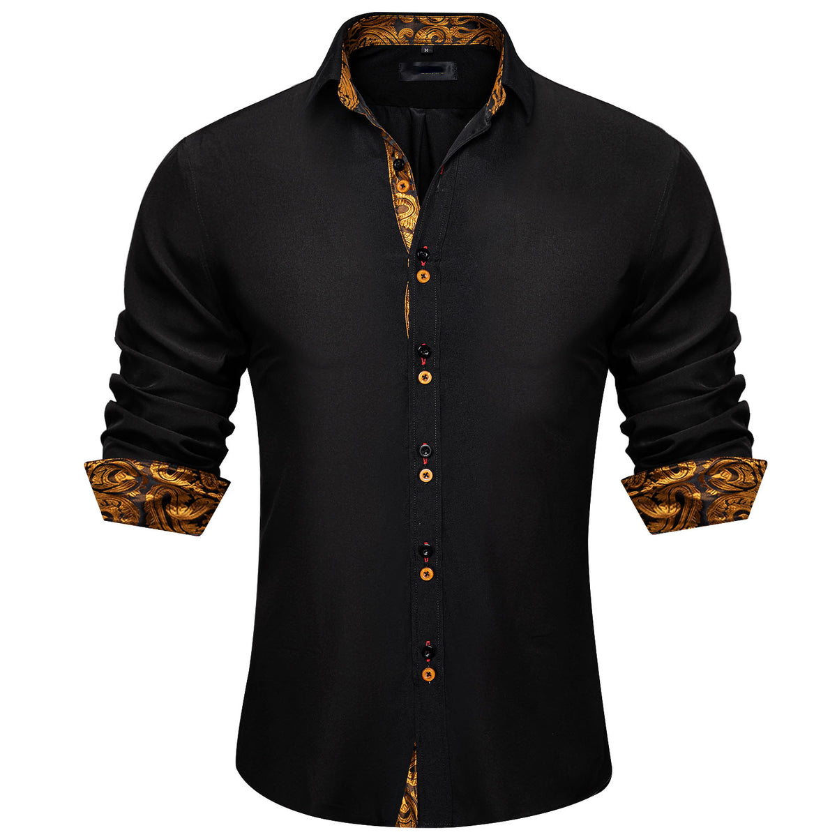 Black With Gold Paisley Accent Dress Shirt - GentCrest - View 2