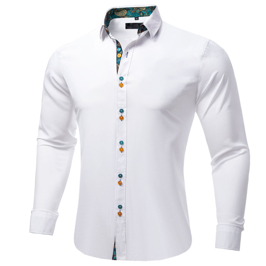 White with Green Paisley Accent Dress Shirt - GentCrest