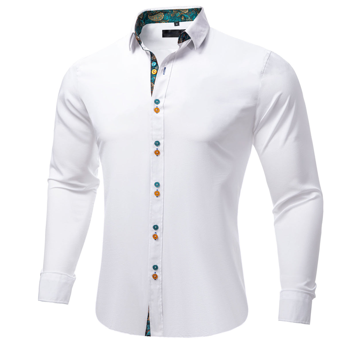 White with Green Paisley Accent Dress Shirt - GentCrest