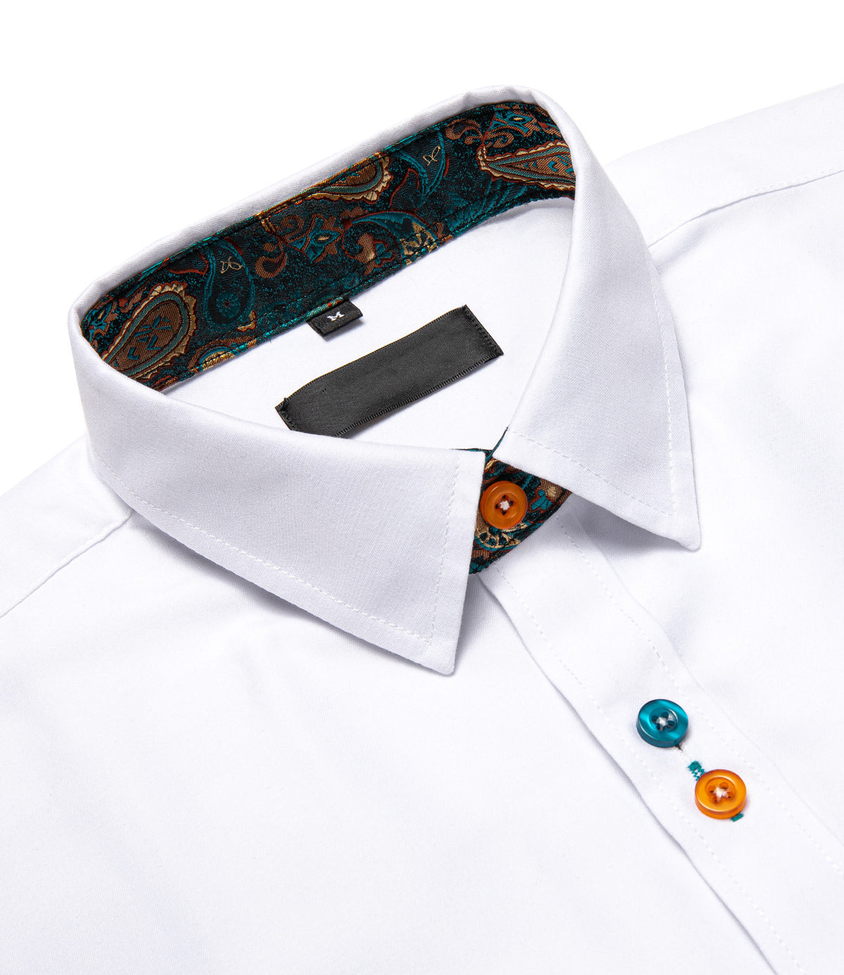 White with Green Paisley Accent Dress Shirt - GentCrest - View 2