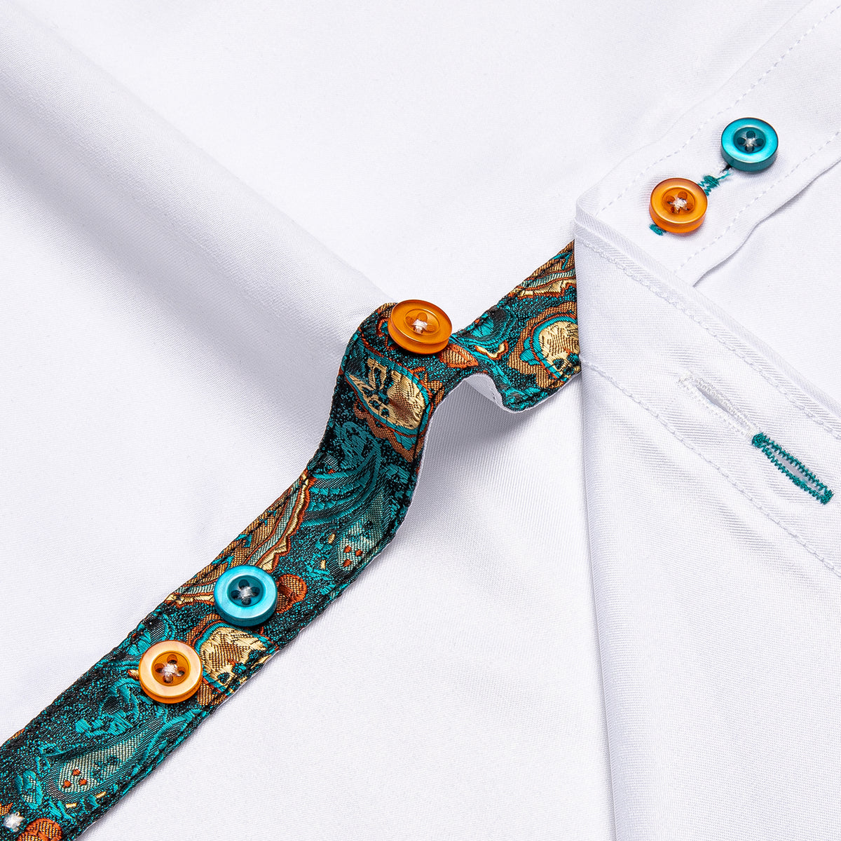 White with Green Paisley Accent Dress Shirt - GentCrest - View 3