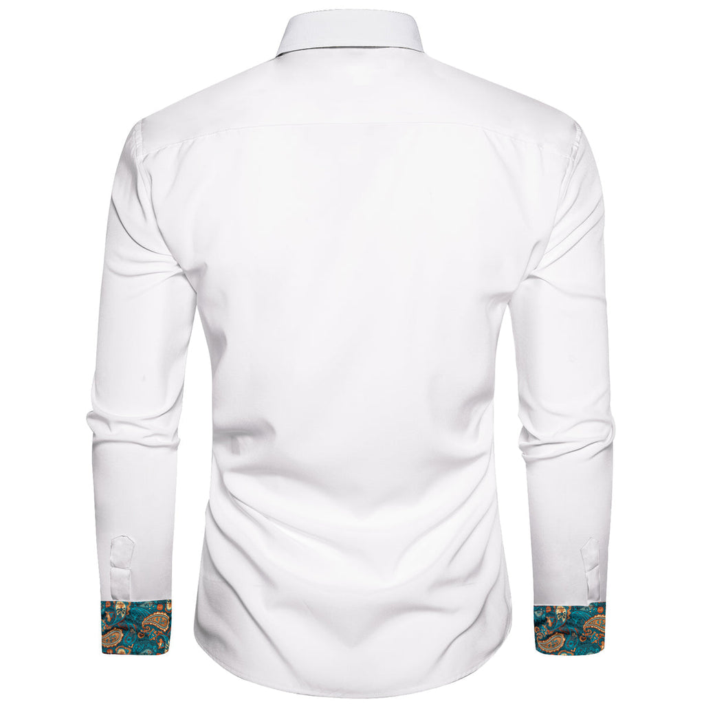 White with Green Paisley Accent Dress Shirt - GentCrest - View 5