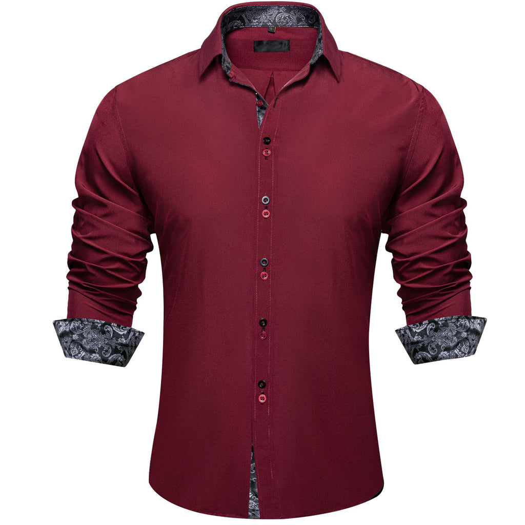 Burgundy With Black Paisley Accent Dress Shirt - GentCrest - View 2