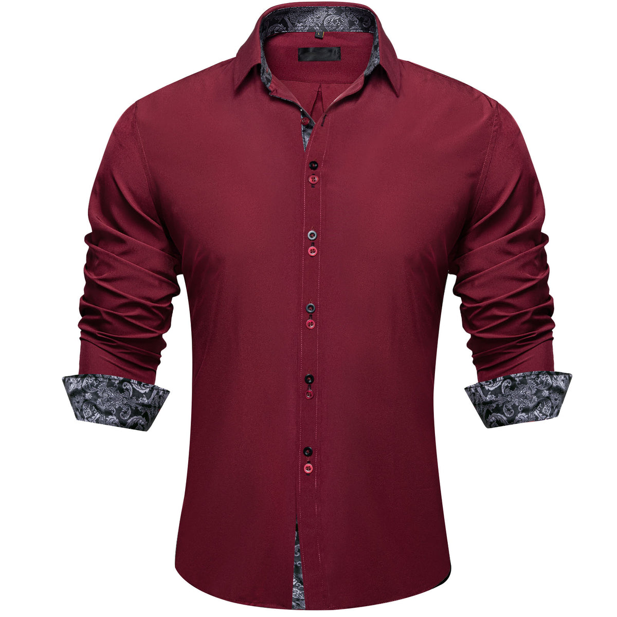 Burgundy With Black Paisley Accent Dress Shirt - GentCrest - View 2