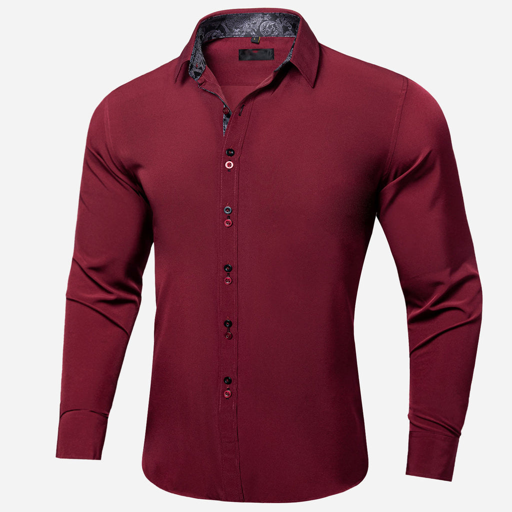 Burgundy With Black Paisley Accent Dress Shirt - GentCrest