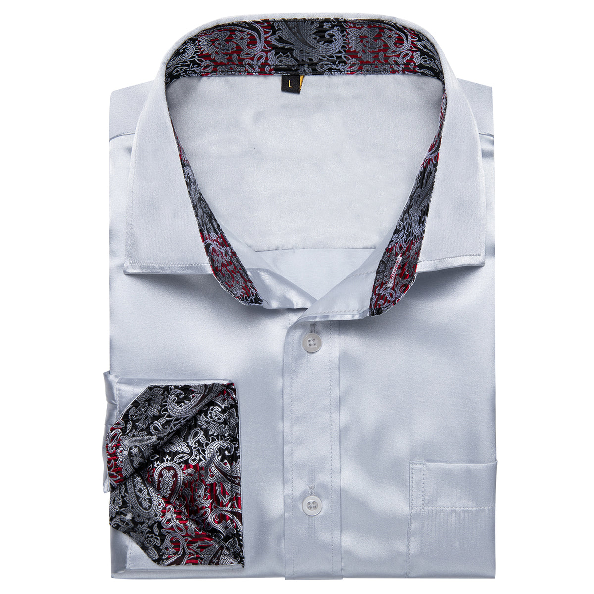 Silver with Black Paisley Accent Dress Shirt - GentCrest - View 2