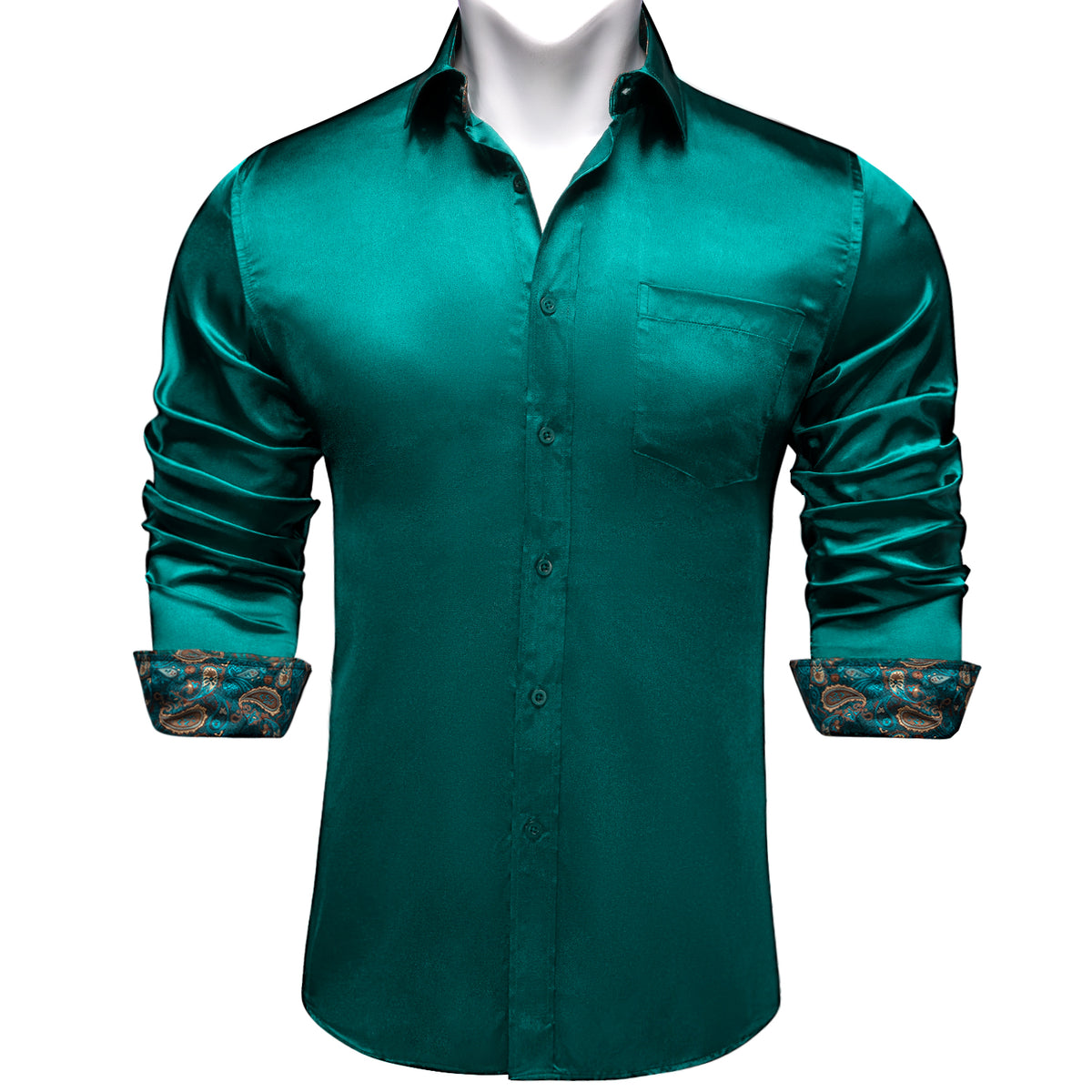 Solid Green with Green Paisley Accent Dress Shirt - GentCrest