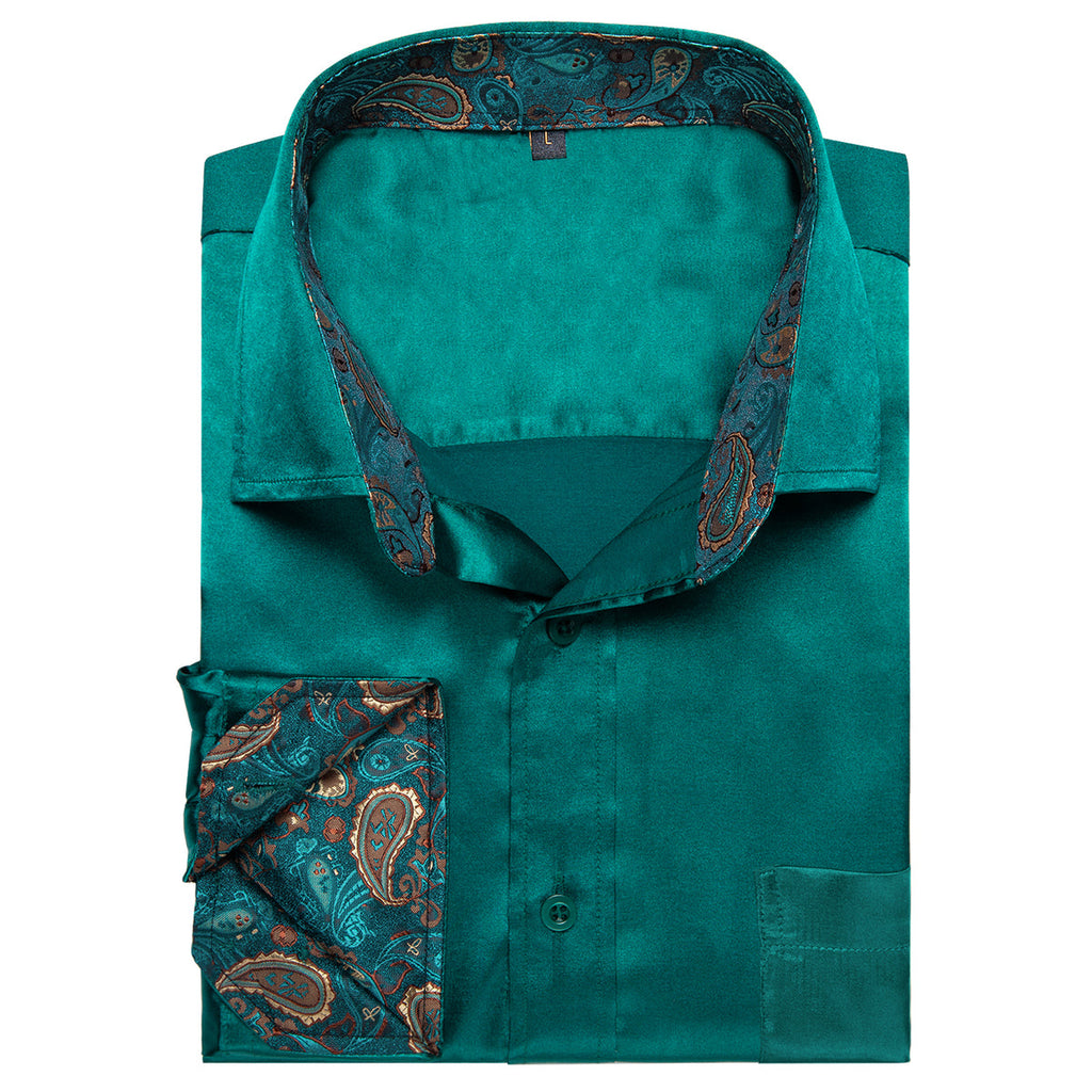 Solid Green with Green Paisley Accent Dress Shirt - GentCrest - View 3