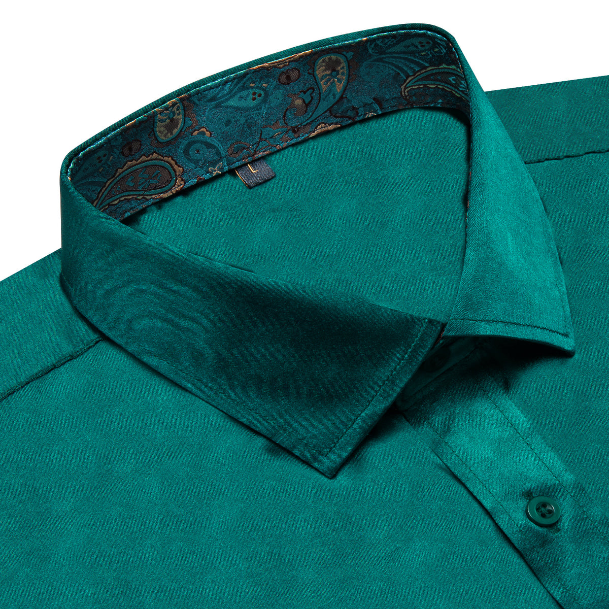 Solid Green with Green Paisley Accent Dress Shirt - GentCrest - View 2