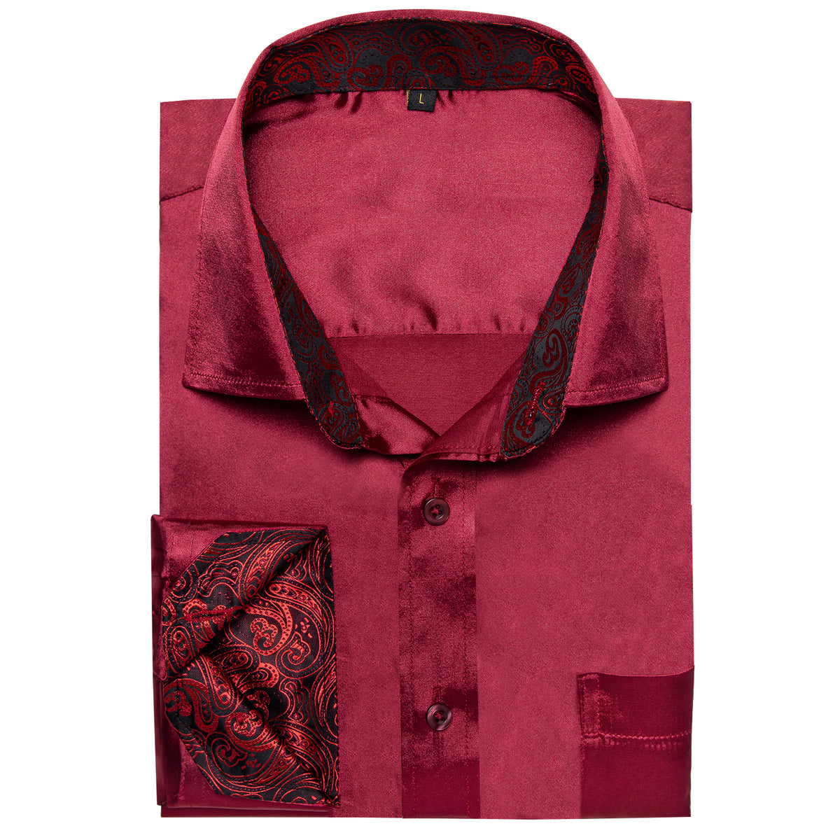Burgundy Red Long Sleeve with Paisley Trim Detailing Dress Shirt - GentCrest - View 3
