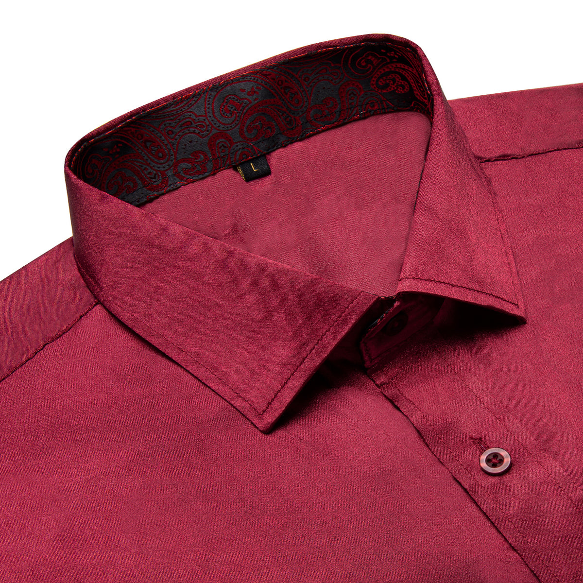 Burgundy Red Long Sleeve with Paisley Trim Detailing Dress Shirt - GentCrest - View 2